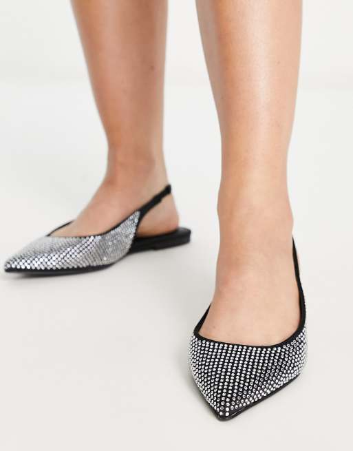 Silver diamante outlet flat shoes