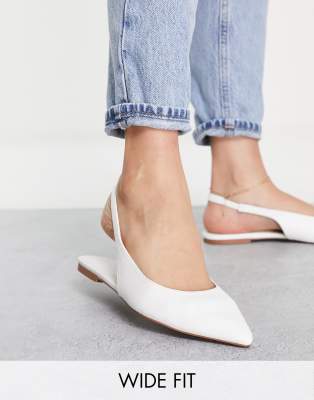 ASOS DESIGN WIDE FIT LALA POINTED SLINGBACK FLATS IN WHITE