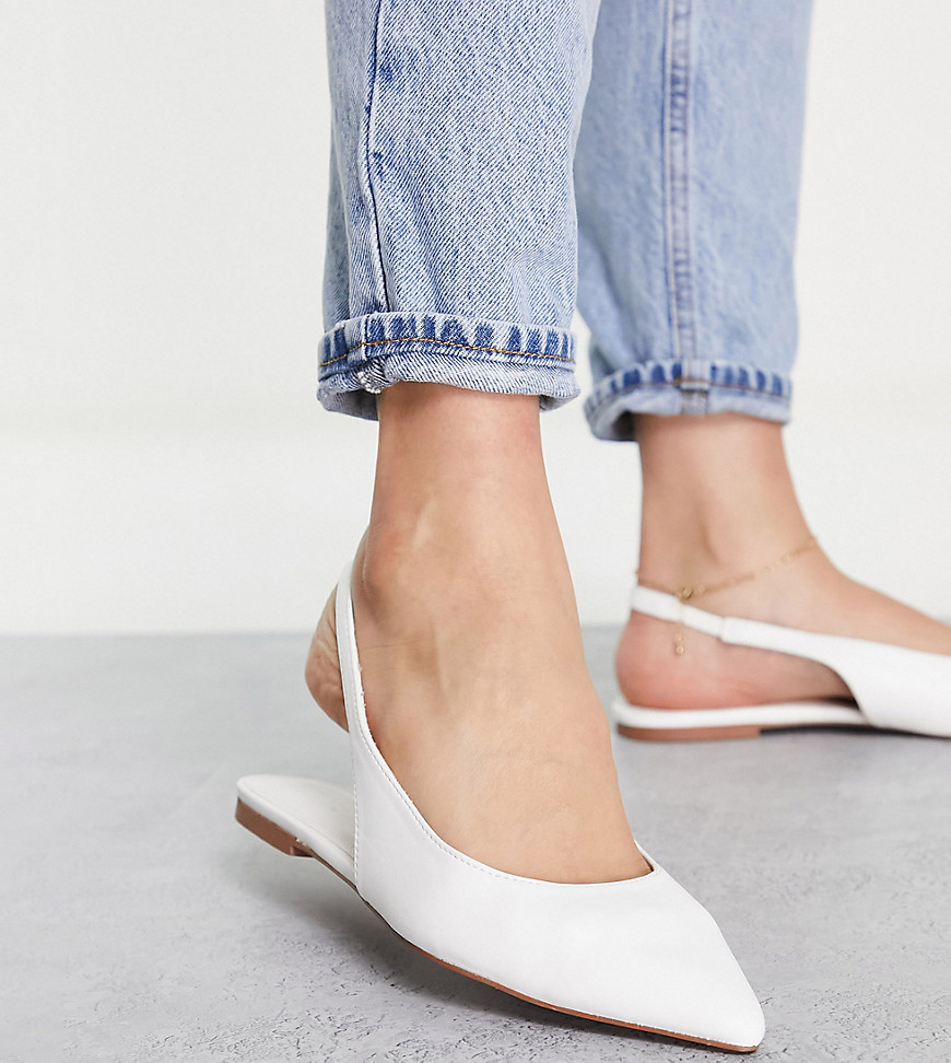 ASOS DESIGN Wide Fit Lala pointed slingback flats in white