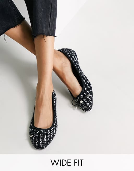 ASOS DESIGN Wide Fit – Lallie – Czarne tweedowe balerinki