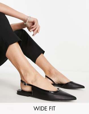 ASOS DESIGN Wide Fit - Lane - Flache Ballerinas in Schwarz mit Fersenriemen-Black