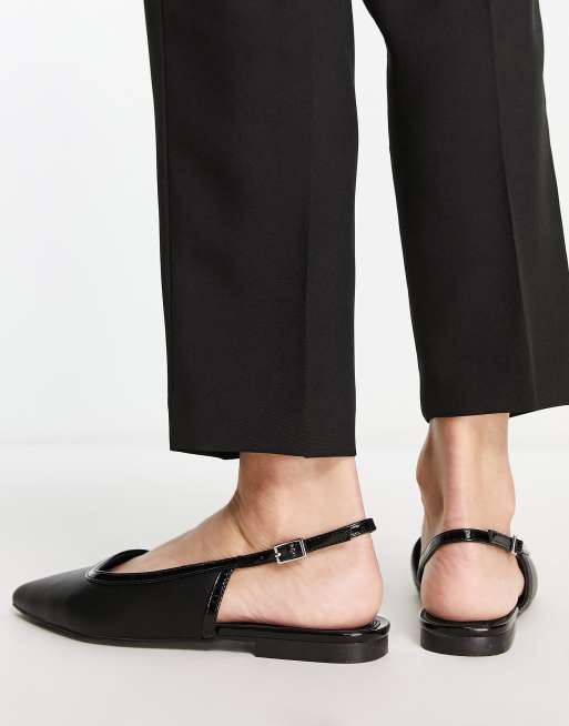 ASOS DESIGN Latte round toe sling back ballet flats in black