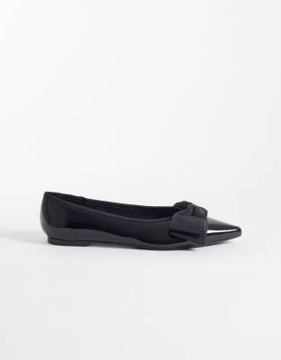 Asos Design Wide Fit Langston Bow Pointed Ballet Flats In Black