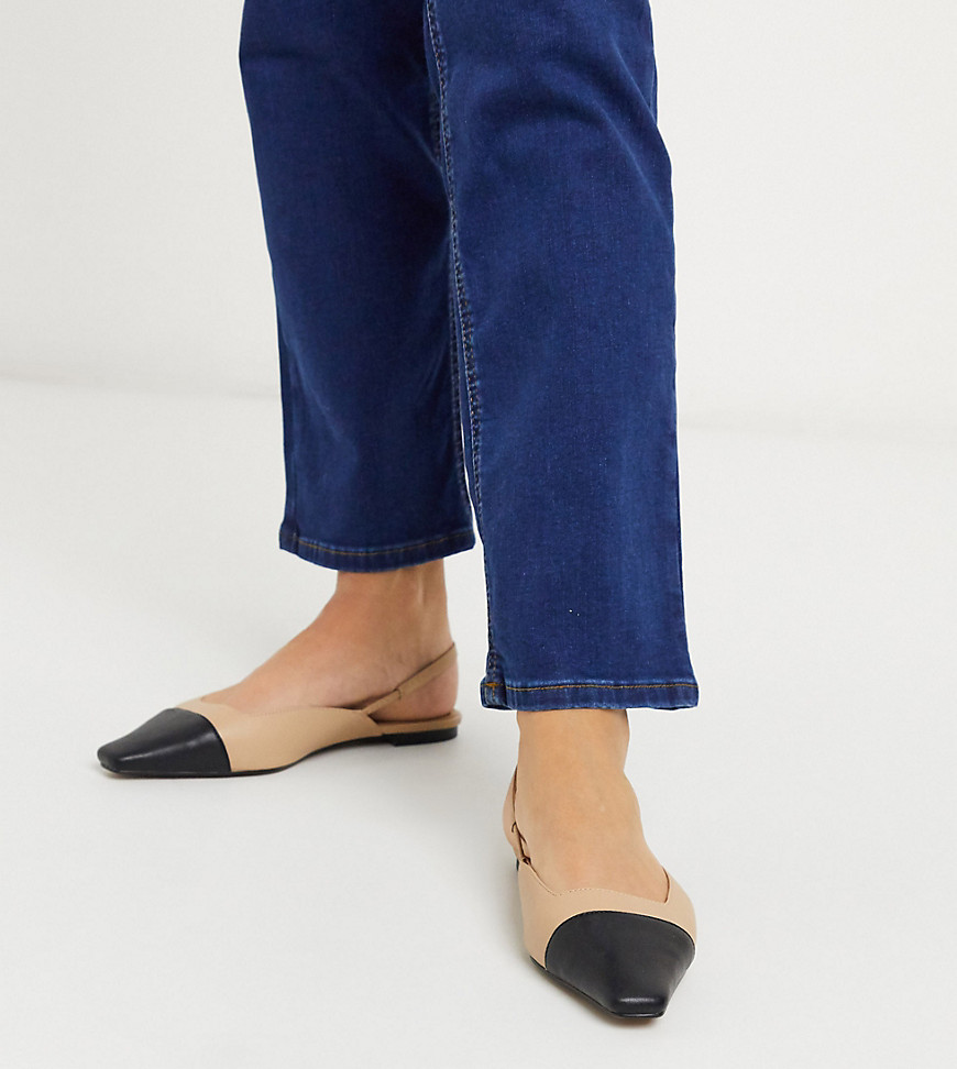 ASOS DESIGN Wide Fit Language slingback ballet flats in black and nude