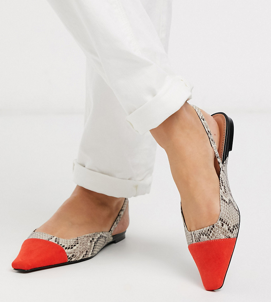 ASOS DESIGN Wide Fit Language slingback ballet flats in snake and red-Multi