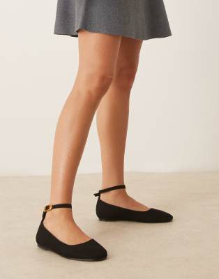 Asos Design Wide Fit Lara Round Toe Ballet Flats In Black