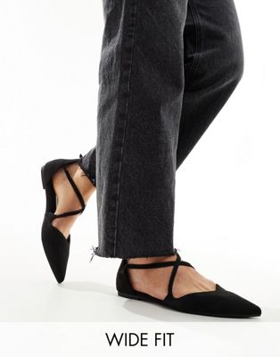 Wide Fit Larna pointed ballet flats in black