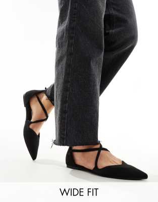 Asos Design Wide Fit Larna Pointed Ballet Flats In Black