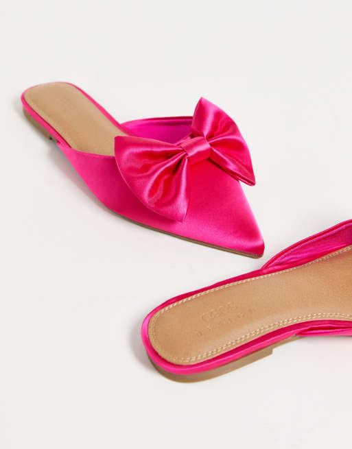 ASOS DESIGN Wide Fit - Lass - Mules plates pointues avec nœud oversize en satin - Rose, 2 de 4