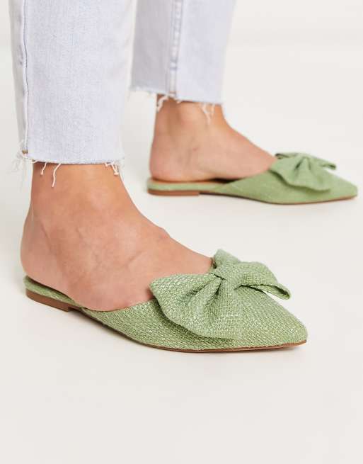 ASOS DESIGN Wide Fit Lass oversized bow pointed flat mules in