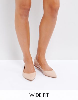 ASOS DESIGN Wide Fit Latch pointed ballet flats-Beige