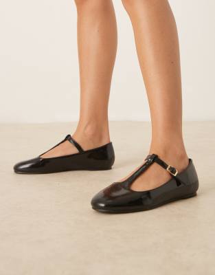Asos Design Wide Fit Latham Mary Jane Ballet Flats In Black