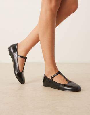 Asos Design Wide Fit Latham Mary Jane Ballet Flats In Black