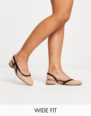 ASOS DESIGN Wide Fit Latte round toe slingback ballet in beige