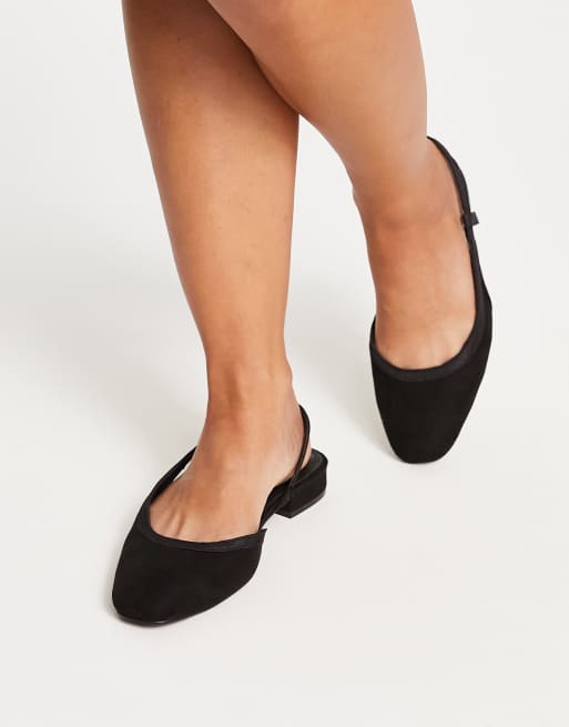 ASOS DESIGN Wide Fit Latte round toe slingback ballet in black