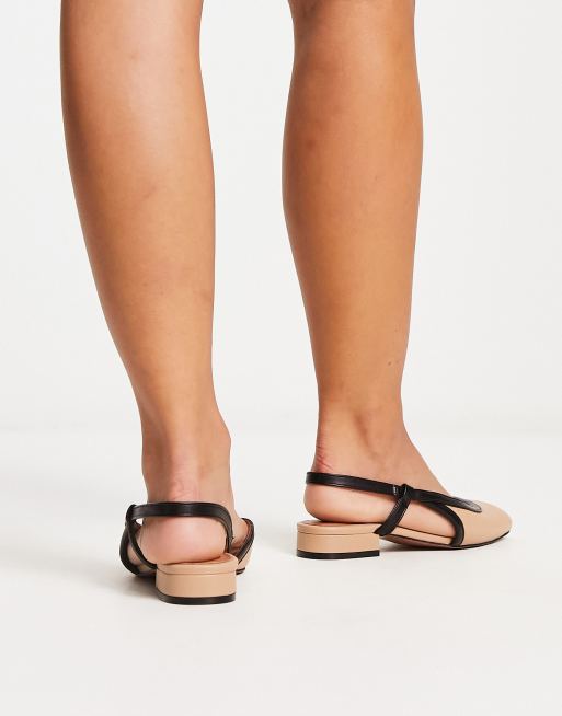 ASOS DESIGN Wide Fit Latte Slingback Ballerinas in Beige mit runder Zehenpartie