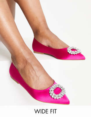  Wide Fit Laura embellished pointed ballet flats  satin