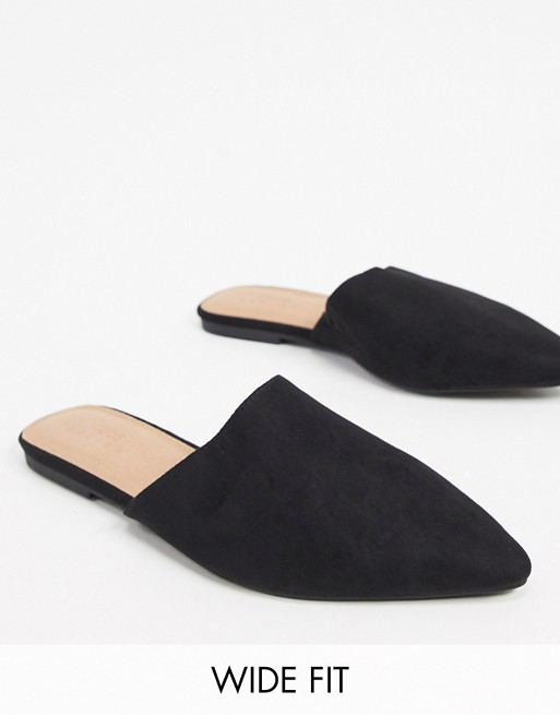 ASOS DESIGN Wide Fit Lava pointed flat mules in black