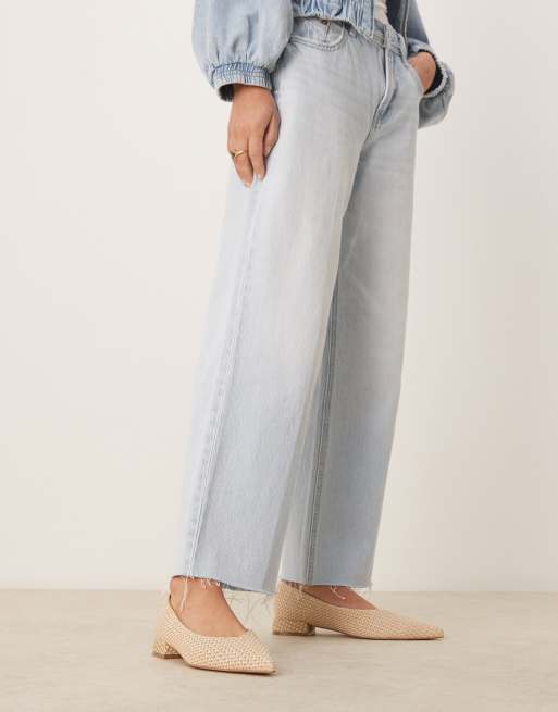 ASOS DESIGN Wide Fit Lavinia pointed ballets in natural fabrication