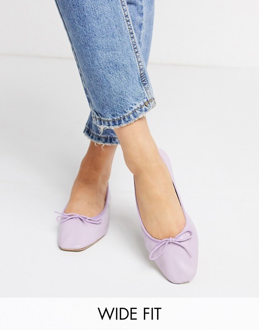 ASOS DESIGN Wide Fit Layer leather bow ballet flats in lilac