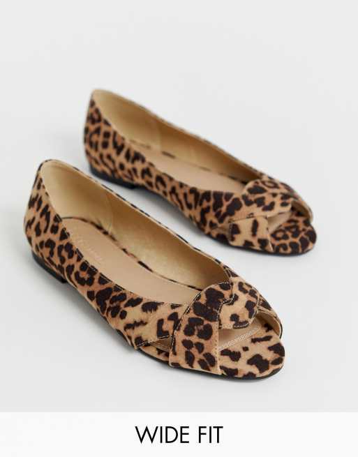 ASOS DESIGN Wide Fit Leadership peeptoe ballet flats in leopard ASOS