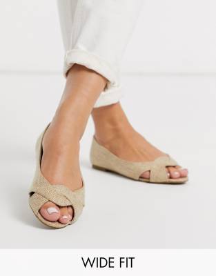 chikane to radium Asos Design Wide Fit Leadership Peeptoe Ballet Flats In Natural-neutral |  ModeSens