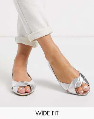 silver open toe flats