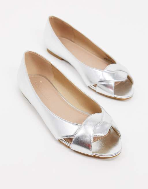 Silver flat open sales toe shoes