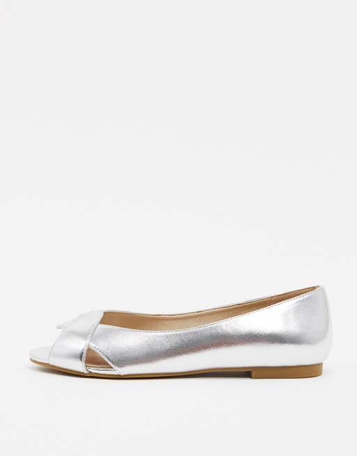 Silver peep store toe flats