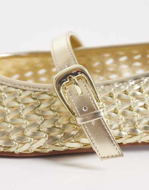 ASOS DESIGN Wide Fit – Leah – Gewebte Mary-Jane-Ballerinas in Gold, breite Passform, 3 von 4