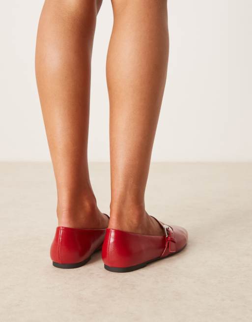 ASOS DESIGN Wide Fit Leah mary jane ballet flats in cherry red