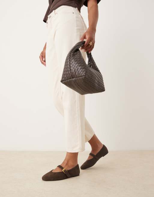 ASOS DESIGN Wide Fit Leah mary jane ballets in chocolate suedette