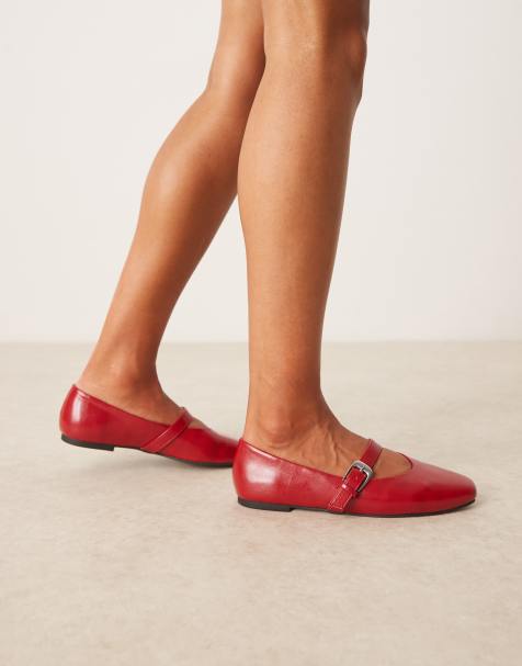 ASOS DESIGN Wide Fit Leah mary jane ballets in cherry red - view 1