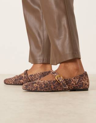 Asos Design Wide Fit Leah Mary Jane Ballets In Brown