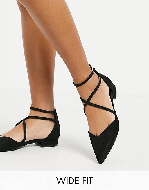 ASOS DESIGN Wide Fit Leanna pointed ballet flats in black