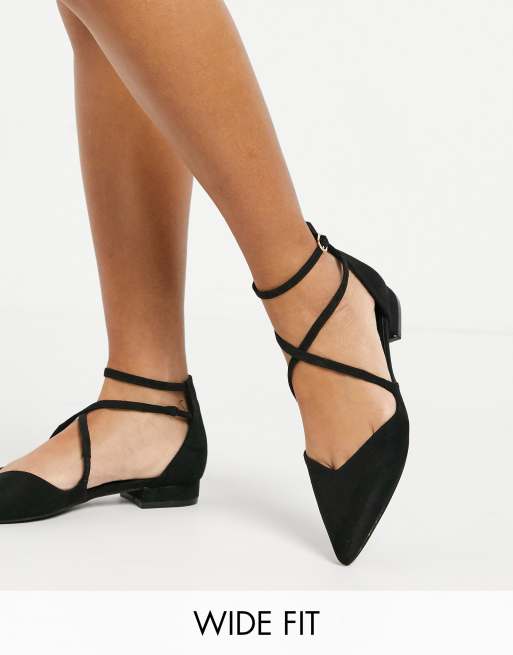 Black closed toe outlet flats with ankle strap