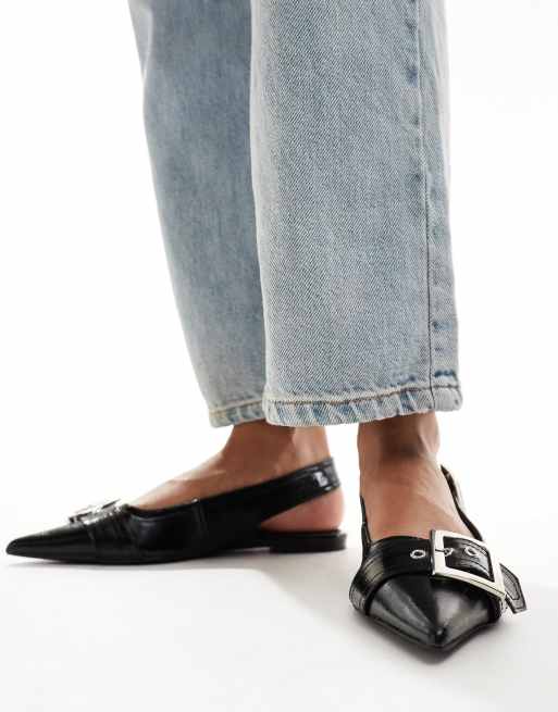 ASOS DESIGN Wide Fit Legion buckle ballet flats in black