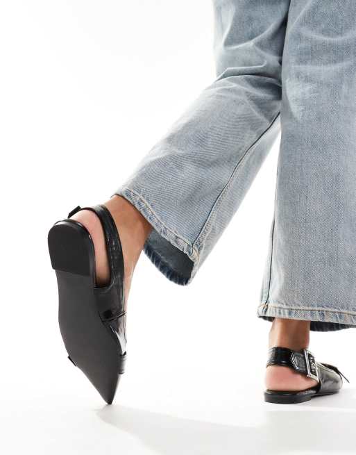 ASOS DESIGN Wide Fit Legion buckle ballet flats in black