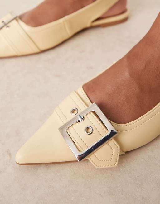 ASOS DESIGN Wide Fit Legion buckle ballet flats in yellow