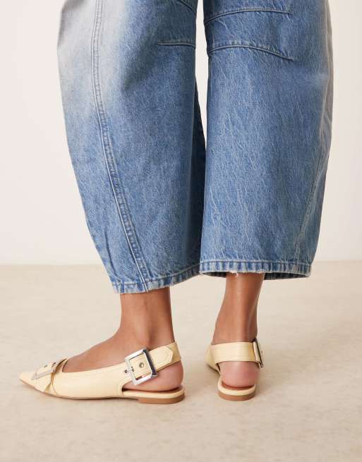 ASOS DESIGN Wide Fit Legion buckle ballet flats in yellow