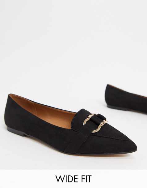wide fit black flats