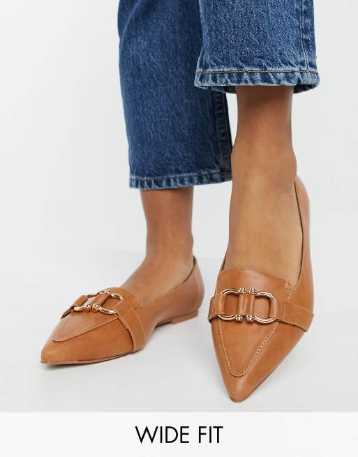 ASOS DESIGN Wide Fit Legit loafer ballet flats in tan ASOS