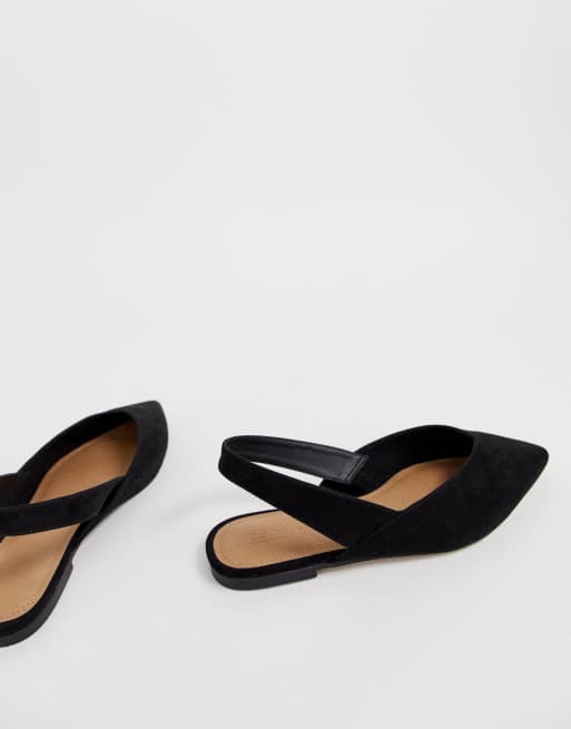 ASOS DESIGN Wide Fit Leisure high vamp slingback ballet flats in black, 2 of 4