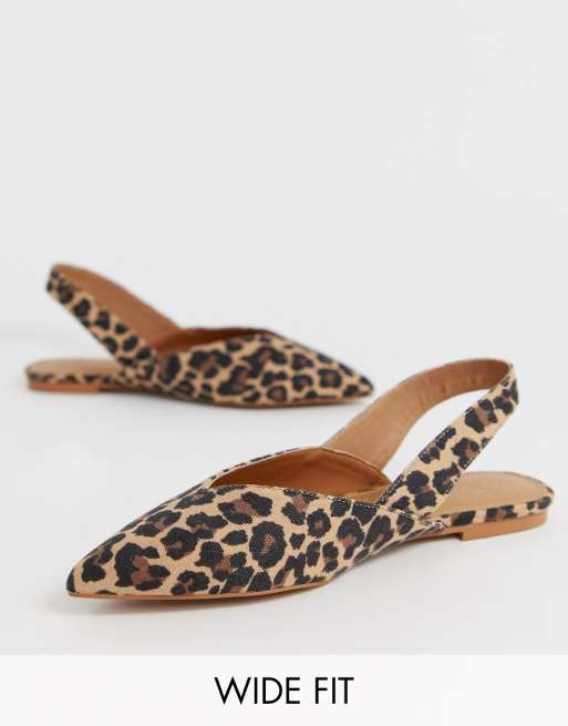 ASOS DESIGN Wide Fit Leisure high vamp slingback ballet flats in leopard | ASOS