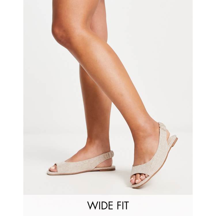 ASOS DESIGN Wide Fit Lemonade peep toe ballet flats in natural fabrication