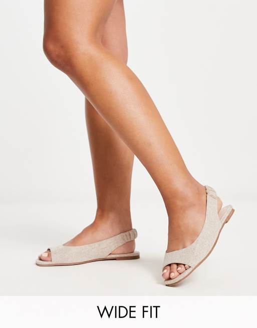 ASOS DESIGN Wide Fit Lemonade peep toe ballet flats in natural fabrication