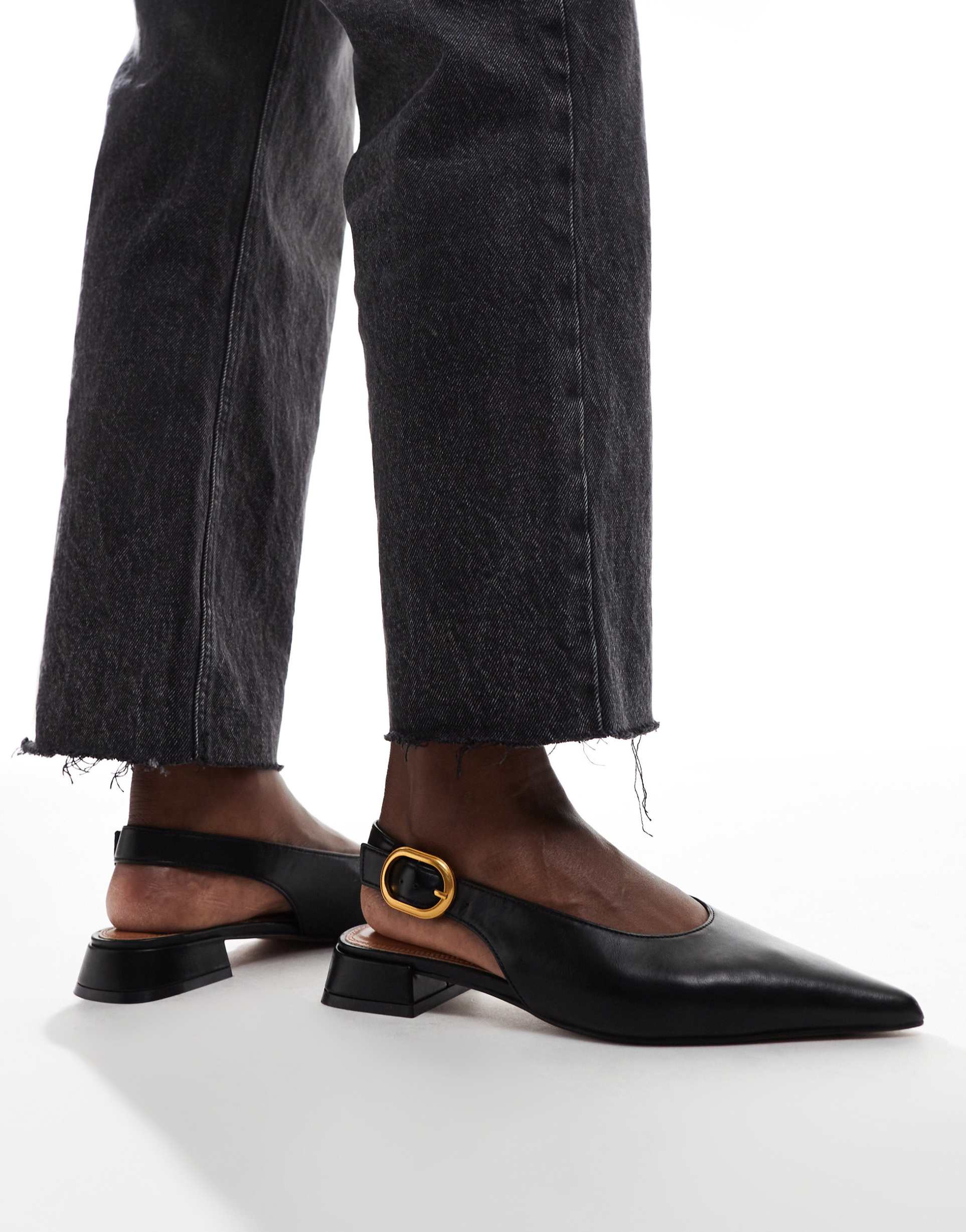 asos design wide fit leonora slingback ballet flats in black