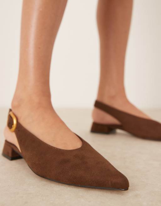ASOS DESIGN Wide Fit Leonora slingback ballet flats in chocolate suedette