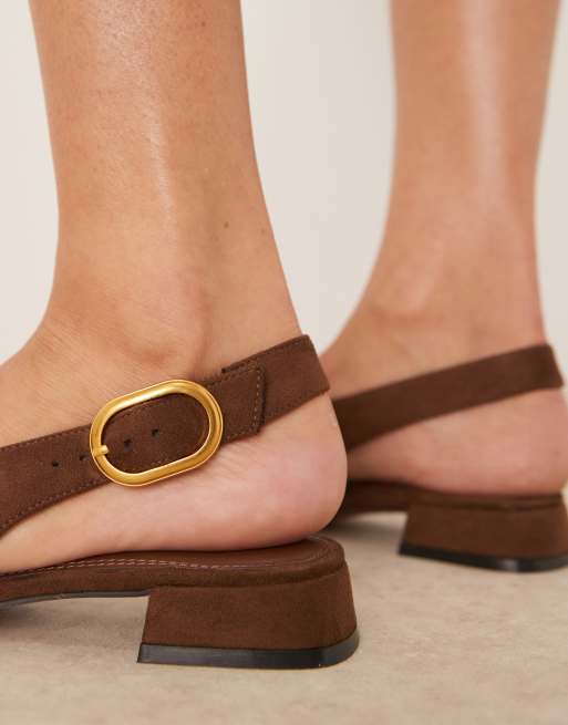 ASOS DESIGN Wide Fit Leonora slingback ballet flats in chocolate suedette