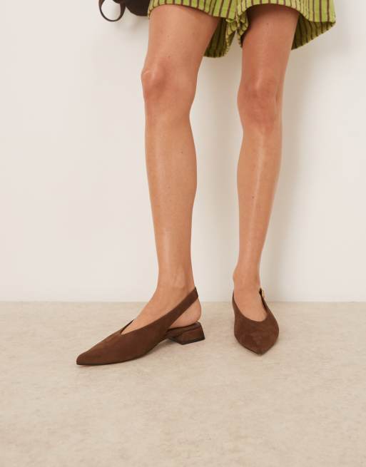 ASOS DESIGN Wide Fit Leonora slingback ballet flats in chocolate suedette